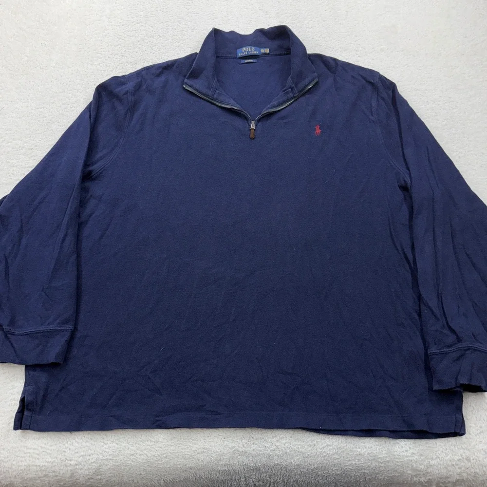 Polo‎ Ralph Lauren Estate Rib Navy Blue Quarter Zip Pullover Sweater Mens XXL